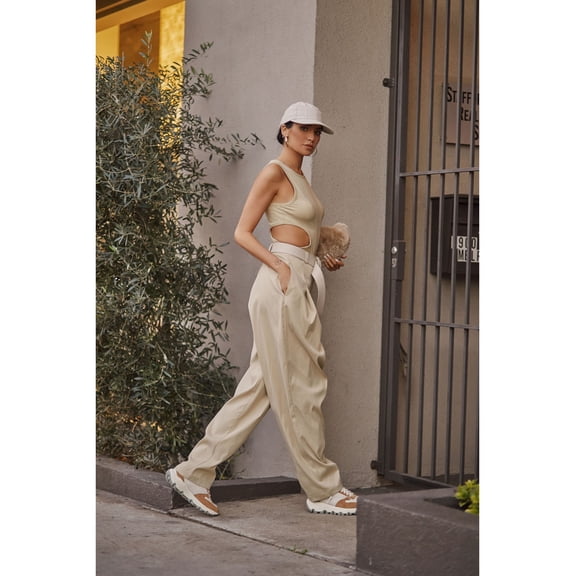 Bar III Nicole Williams English Wide Leg Pants Beigekhak 10