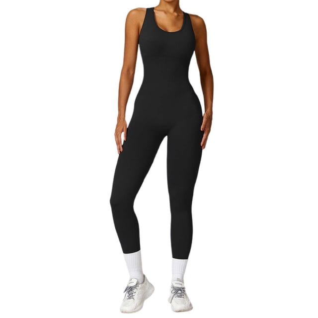 Mono de yoga de punto sin costuras para mujer, pantalones largos sin espalda y con aberturas - Elástico, transpirable y elegante para yoga/gimnasio - S-L