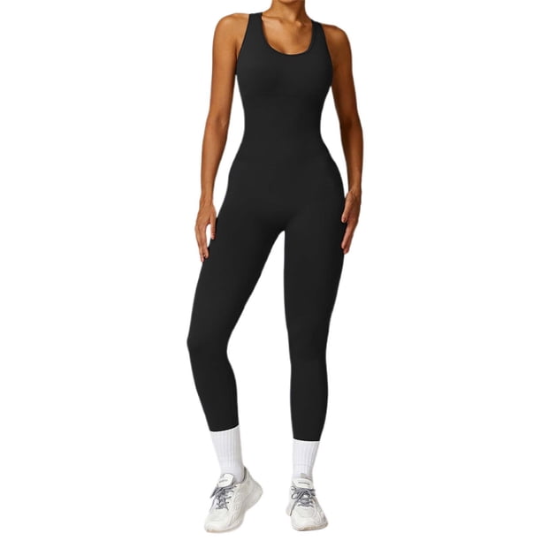 Mono de yoga de punto sin costuras para mujer, pantalones largos sin espalda y con aberturas - Elástico, transpirable y elegante para yoga/gimnasio - S-L