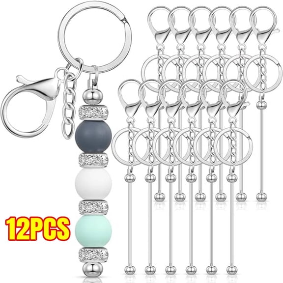 12 Pcs Beadable Keychains Bars Bulk Blank Beaded Metal Keychain for Craft DIY Gift