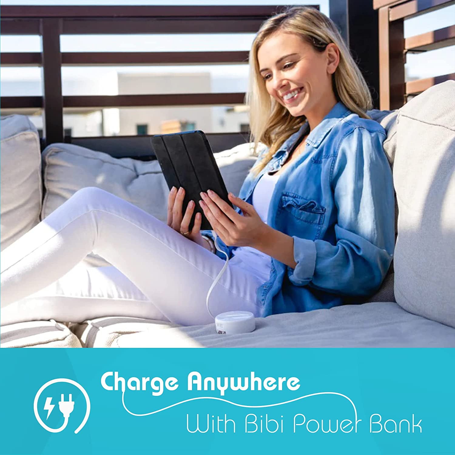 Bibicord 3-in-1 Retractable Lightning Cable, Wall Charger & Power Bank, Compatible with iPhone 14/13/12 (Mint Julep)