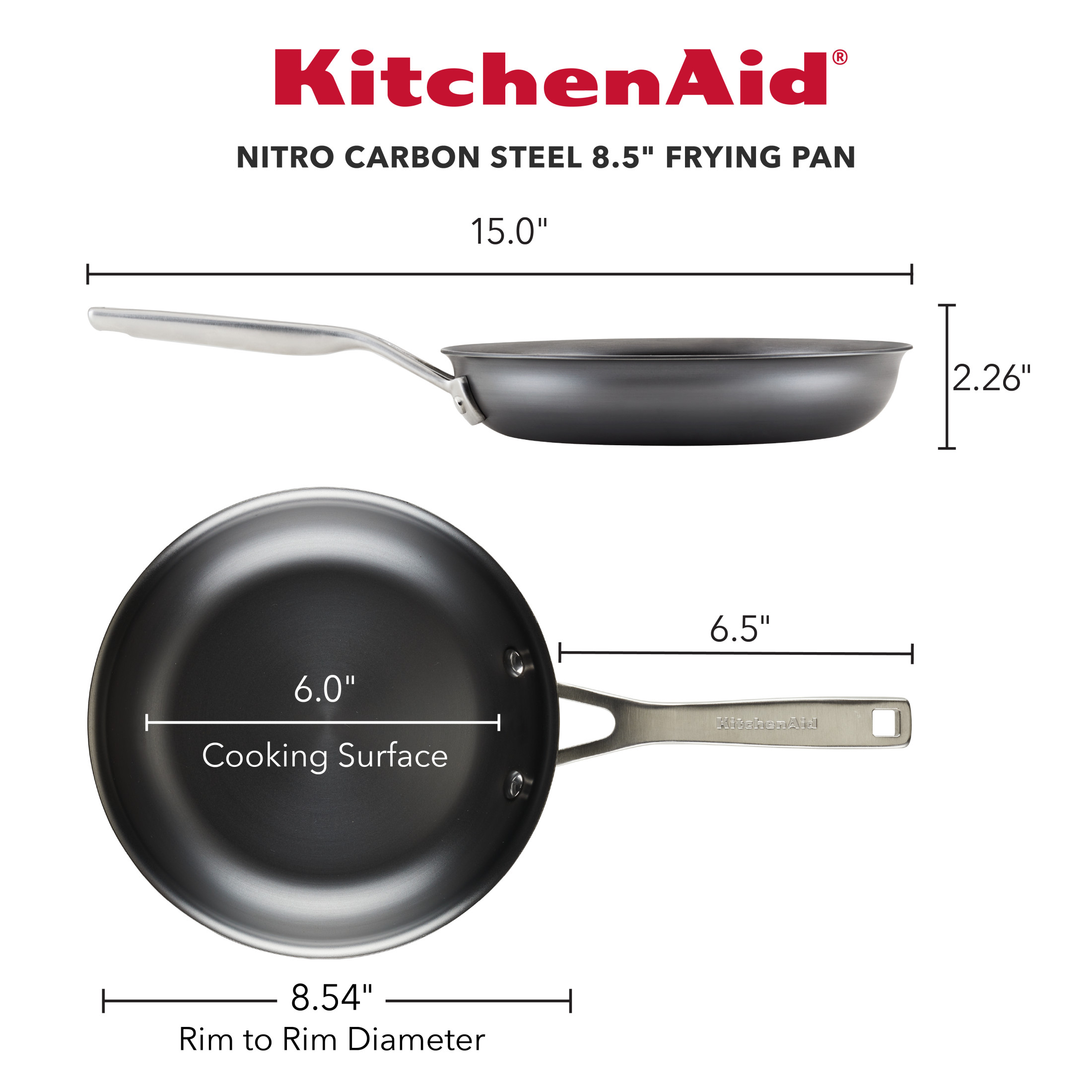 KitchenAid NITRO Carbon 8.5 Inch Steel Skillet, Induction Compatible, Metal Utensil, Broiler and Oven Safe to 750°F,