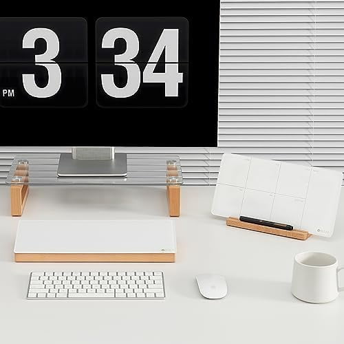 Glass Desktop Whiteboard with Wood Organizer for Small Office Accessories, Aesthetic Desk Dry Erase White Board with Drawer for Home Office Cubicle, Marker & Eraser Included, Yeoux