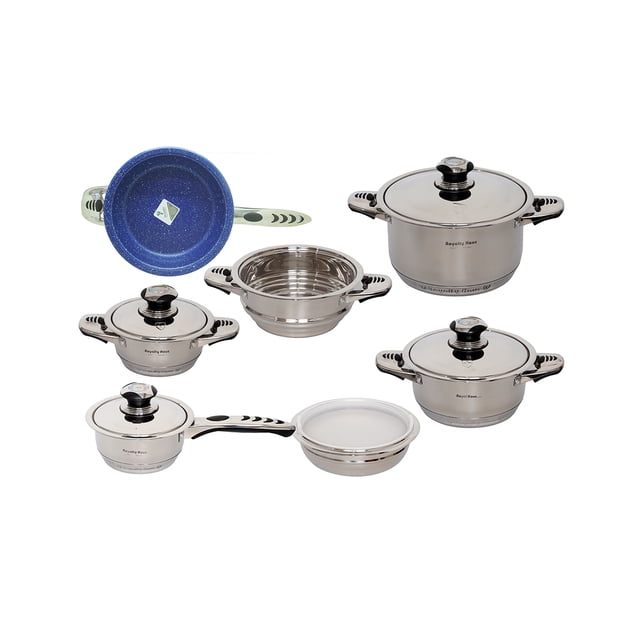 Batería De Acero Inoxidable Royal Haus 12 Pz con Sartén Marmoleado