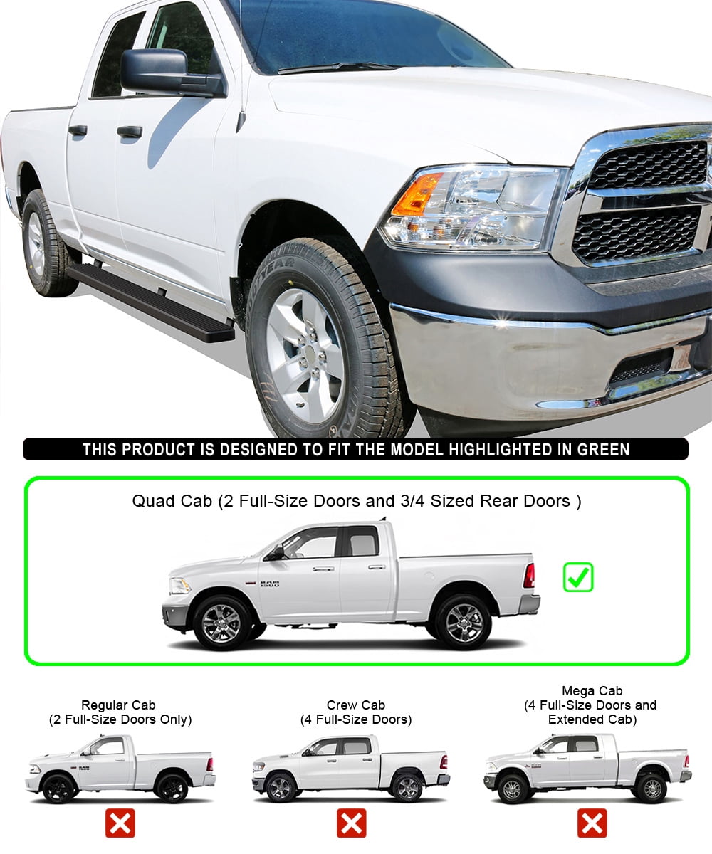 APS Running Boards 5 inches Matte Black Compatible with Dodge Ram 1500 2009-2018 Quad Cab Stainless Steel (Nerf Bars Side Steps Side Bars)