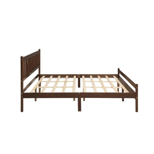 Traditional King Size Pinewood Bed with Headboard and Footboard, Walnut Finish, Strengthened Bed Frame