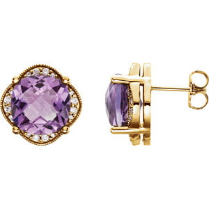 Jewels By Lux 14K Yellow Gold Set Amethyst Pair Polished Heart Earrings 