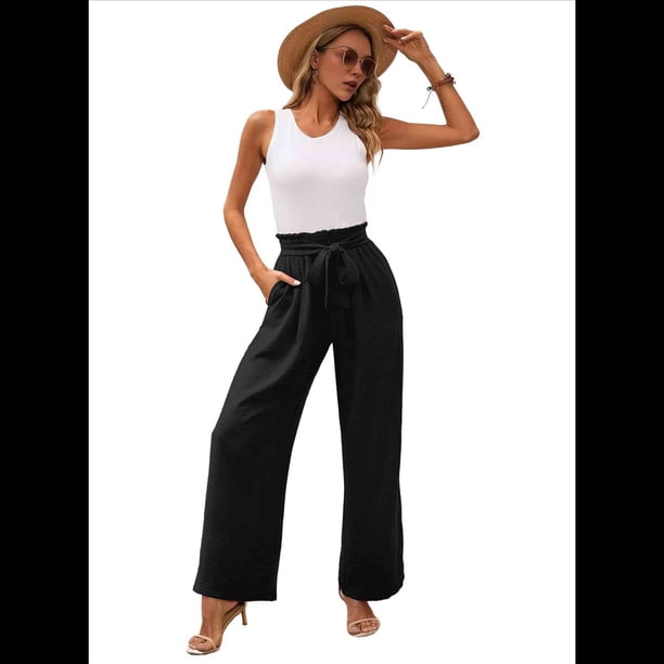 Pantalones de Salón Anchos para Mujer, Color Negro, Talla L