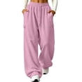 thumbnail image 7 of Inverlee Women's Drawstring Elastic High Waist Mini Side Cargo Pocket Wide Leg Sweatpants Oversized Baggy Casual Pants Pink (S-XXXL), 7 of 7