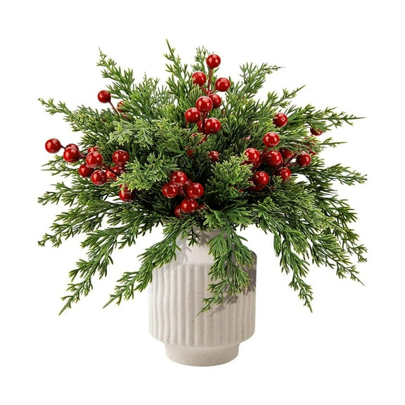 Watayo 45 Pcs Christmas Branches with Red Berry 10.5" Leaves Needles Picks for DIY Craft Garland