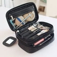 thumbnail image 4 of Small makeup bag, women's casual makeup bag, 2-layer travel makeup bag, daily use capacity - black, 4 of 5