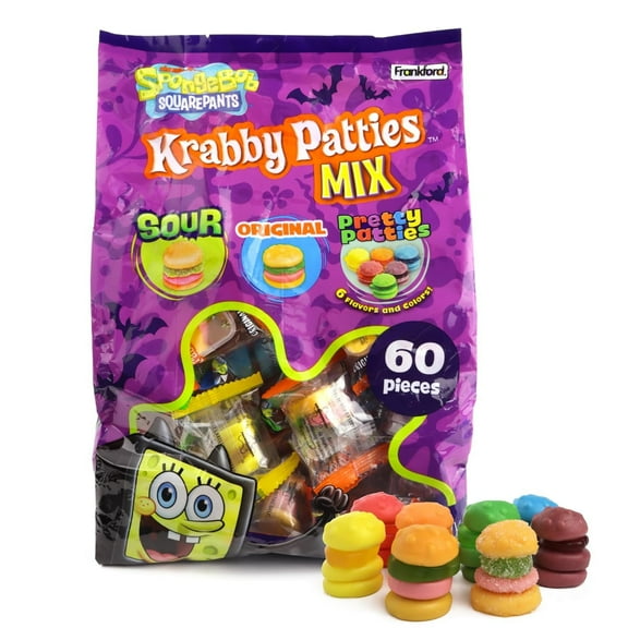 Krabby Patty Gummy Mix Bag, Halloween Trick or Treat Candy, 60 Count, 19.05 Ounce Bag