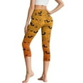 thumbnail image 2 of SCRAWLGOD Halloween Spider Web Bat Yellow Women's Soft Capri Leggings Tummy Control 3/4 Cropped Yoga Leggings for Workout Gym High Waisted Capris Tights with 2 Pockets, M, 2 of 7