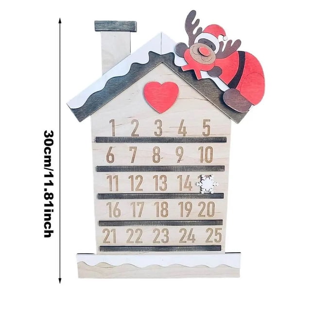 Calendario de Adviento colgante de Navidad para 24 días, decoración de cuenta regresiva de Navidad, Papá Noel rojo y blanco, copo de nieve, alce, diseño de madera