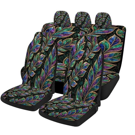 Verolix Emerald Mosaic Leaves Car Seat Covers, 5-Piece Full Set Protectors, Breathable Mesh Fabric, Universal Fit for Sedans Suvs Vans Trucks