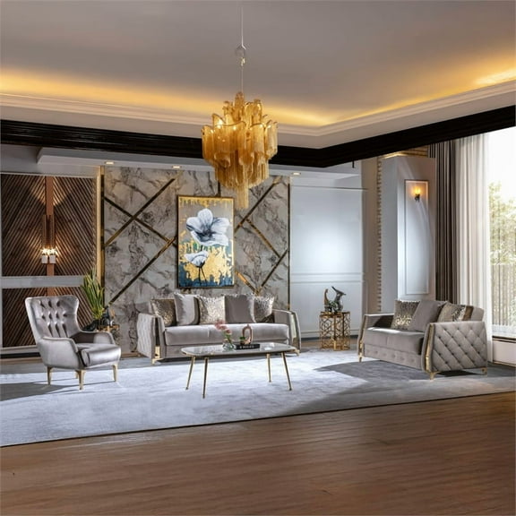 Lust Modern Style 3PC Living Room Set Made with Wood in Taupe