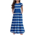 thumbnail image 2 of Fashion Girls Summer New Short Sleeves Round Neck Solid Color Dress, 2 of 5