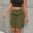 thumbnail image 4 of Fnooota Womens Cargo Bermuda Shorts, Summer Relaxed Fit Elastic Waist Above the Knee Hiking Shorts with Pockets Green Size XL, 4 of 8