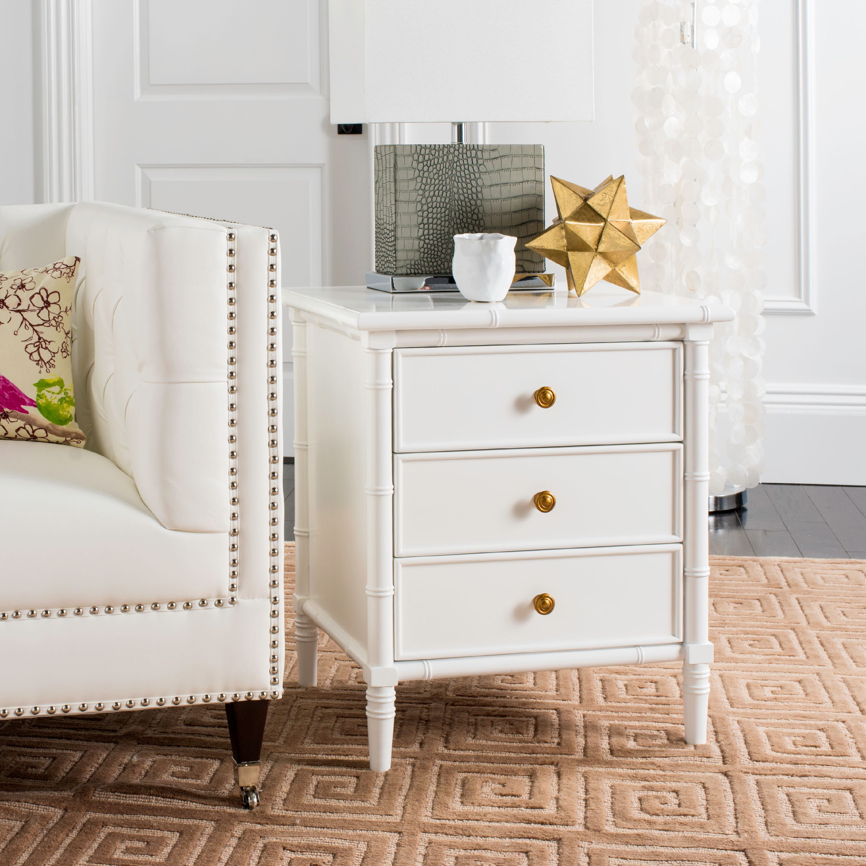 Safavieh Mina 25 in. 3 Drawer Modern Coastal Bamboo Nightstand Walmart