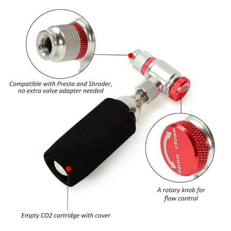 Bike Manual CO2 Inflator Bicycle Cycling Tire Inflator Compatible Presta Schrader Valve Emergency Pump Empty Cartridge (Best Co2 Bike Tire Inflator)