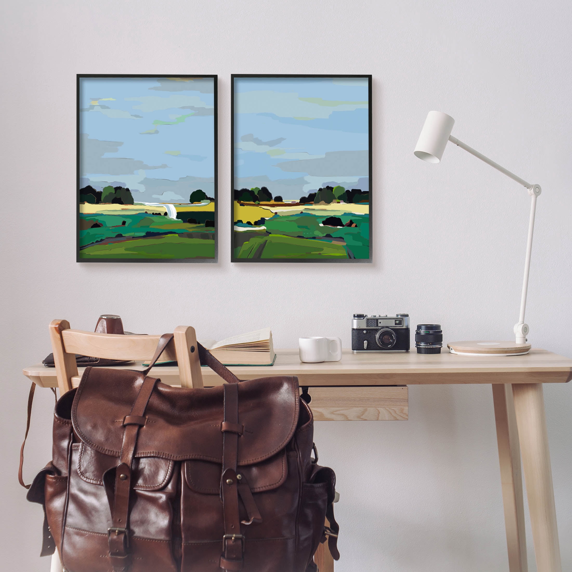 Stupell Industries Rural Abstract Grassland Landscape Painting Black Framed Art Print Wall Art, Set of 2, Design by Nikita Jariwala