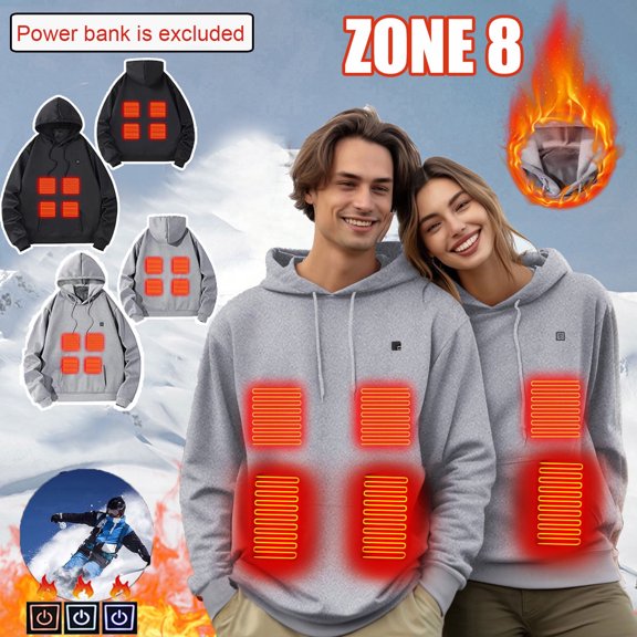 Lovzfmll Winter Coats for Women, 8-Zone 3-Heat Levels Heated Jacket, Zip Up Hoodie with Fleece Lining, Unisex Winter Clothing