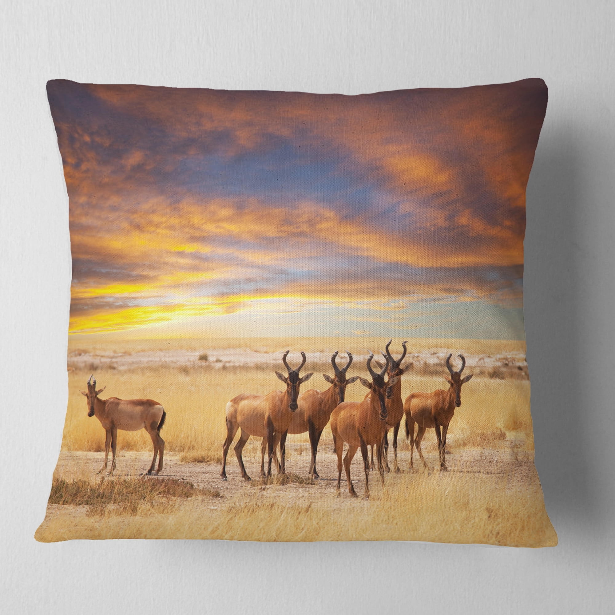 Designart Herd of Antelope in Etosha Park - African Landscape Printed Throw Pillow - 18x18
