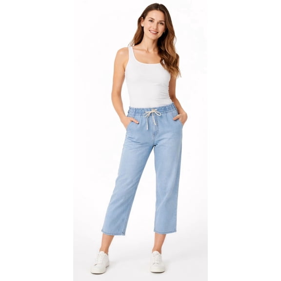 Kensie Womans Drawstring Cropped Jeans - Light Blue Wash - XS