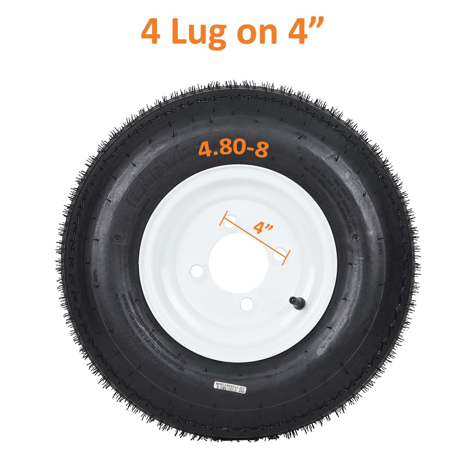 4.80-8 4.80x8 480-8 Trailer Tire and Wheel Assembly, Heavy-Duty Load Range C 6PR, 4 Lug on 4" White Modular Wheel, 8 Inch Tires for Utility/Boat/Camper Trailers, Set of 2