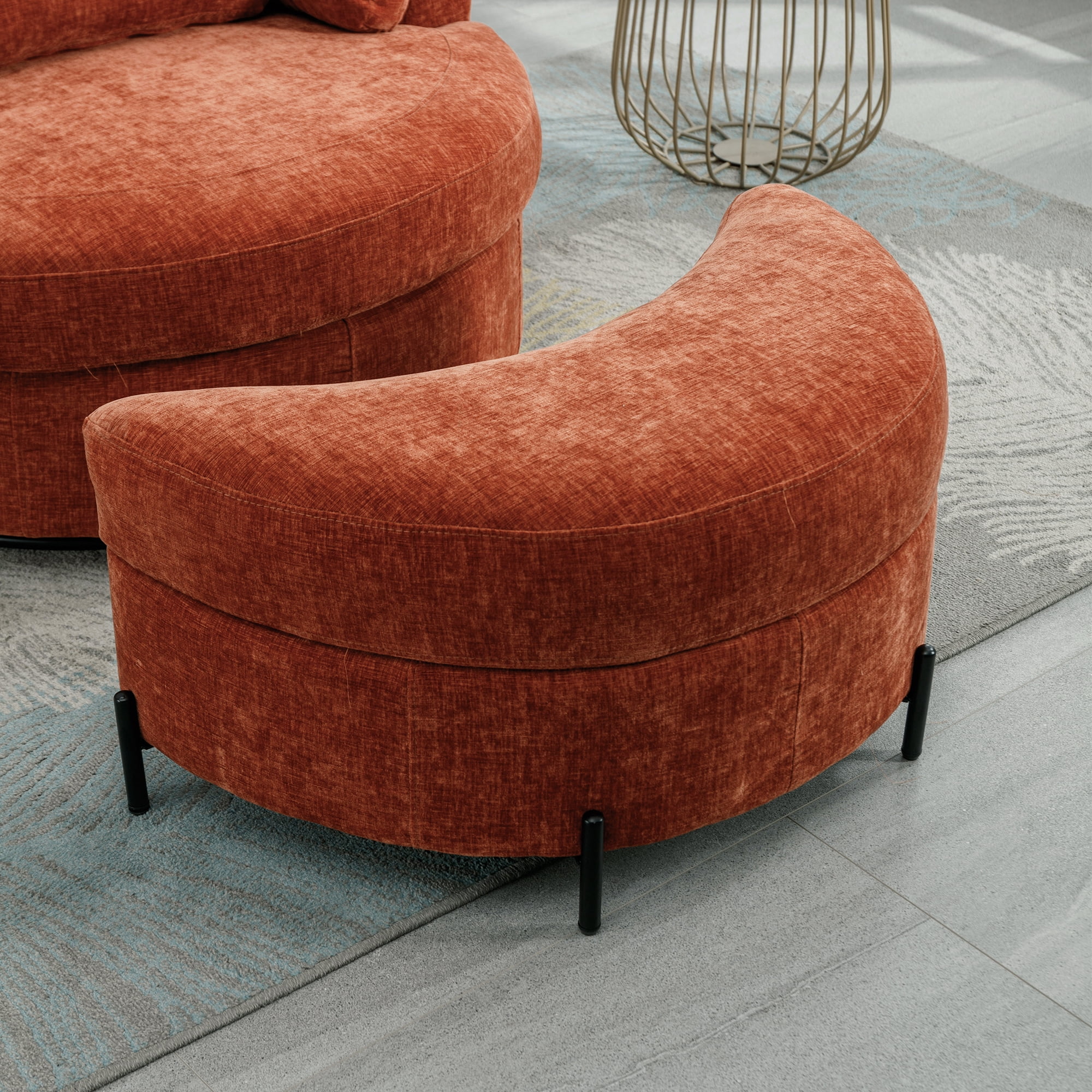 Aukfa 33" Storage Ottoman, Convertible Bench, Side Table for Living Room, Half Moon Shape, Red