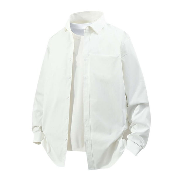 pstuiky camisa de manga larga para hombre, Camisa de manga larga tipo cárdigan informal con cuello abotonado y botones para hombre camisetas de hombre l