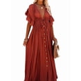 thumbnail image 3 of Robe d'Été Décontractée pour Femmes, Robe Maxi à Volants, Robe Boho Boutonnée, Longue Tunique Orange Taille, 3 of 8