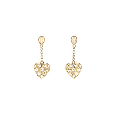 - 10K Yellow Gold Heart Drop Earrings