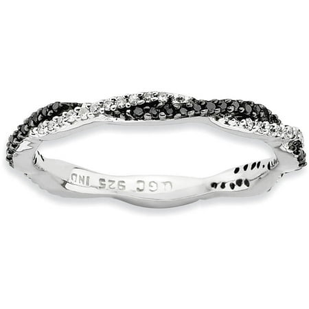 Black/White Diamond Sterling Silver Polished Ring