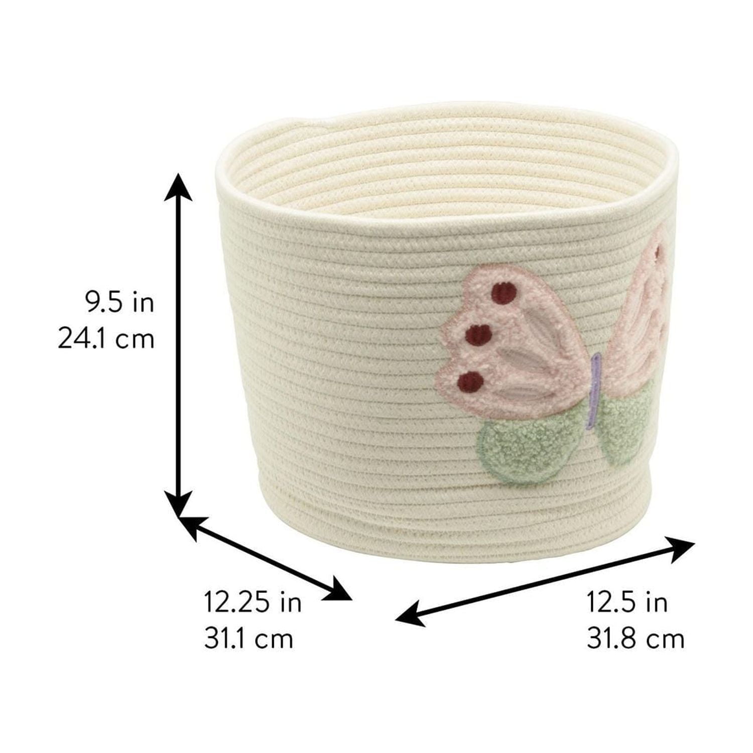 Cotton Rope Storage Basket with Boucle Butterfly Patch, Ivory