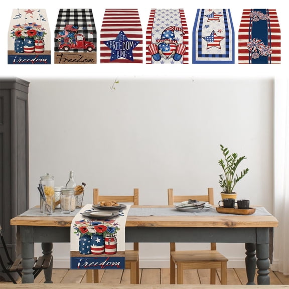 Wzzjkit 4th of July Table Runner America Flag Star Stripe Patriotic Table Runner Memorial Day Independence Day Vintage Kitchen Dining Home Party Decor Supply Patriotic Tablecloth
