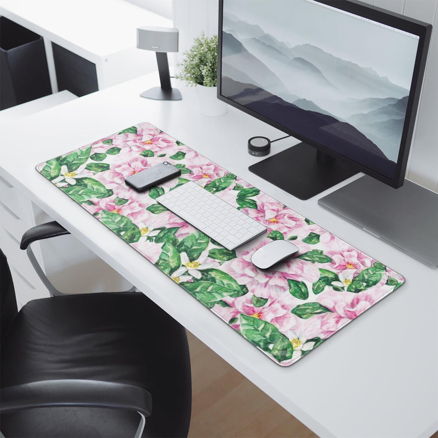 Long Mouse Pads for Desk,Pioneer Flower Floral Print Pattern Desk Mats on Top Of Desks, Desk Mouse Pad Extra Large with 3mm Non-Slip Base and Stitched Edge for Gaming,Office,Work,Home 31.5"x11.8"