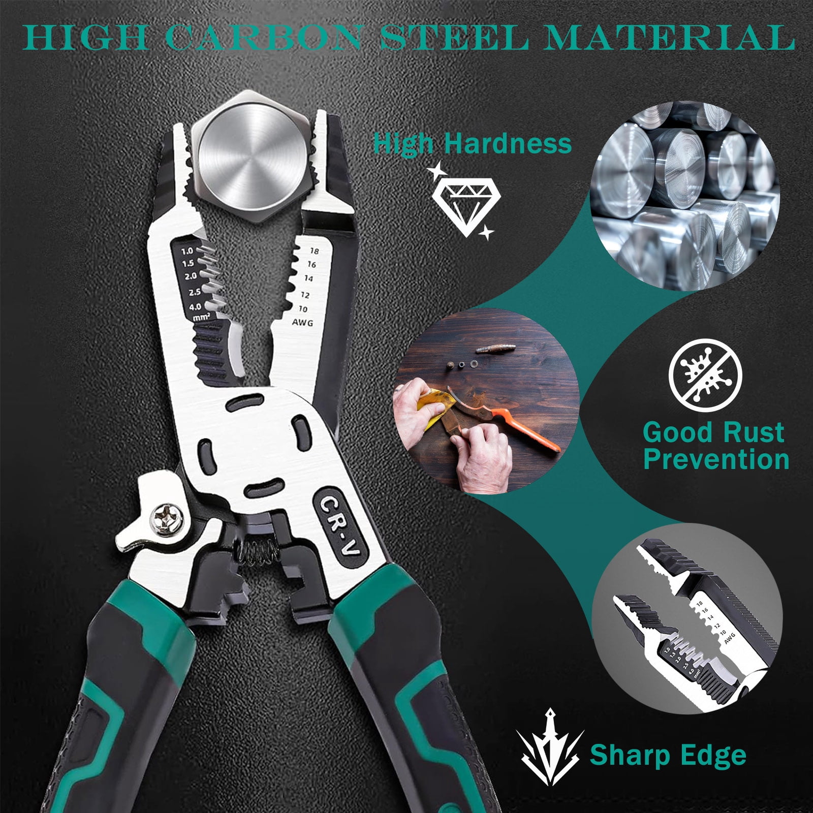 Cteifuer 9 in 1 Multipurpose Wire Stripper, 9 Heavy Duty Super Tough Electrical Wire Pliers Crimper, Electrical Lineman Wire Stripper Tool with Wire Cutter, Wiring Tools