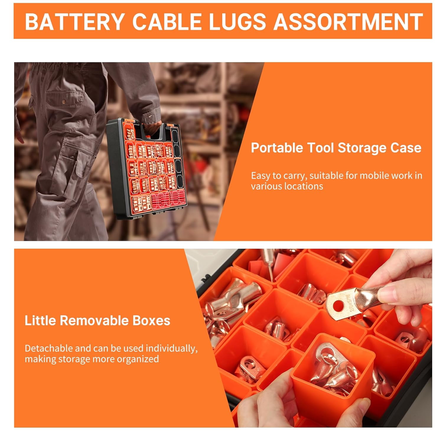 Foluck 220PCS Battery Cable Ends AWG 1 2 4 6 8 1/0 2/0 Gauge, 110PCS Heavy Duty Copper Wire Lugs Kit, Battery Cable Terminal Connectors Assortment with 110PCS 3:1 Heat Shrink Tubing