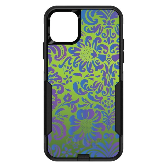 DistinctInk OtterBox Commuter Custom Case for Apple iPhone 15 (6.1" Screen) - Green Purple Blue Floral Pattern - Lightweight Grip