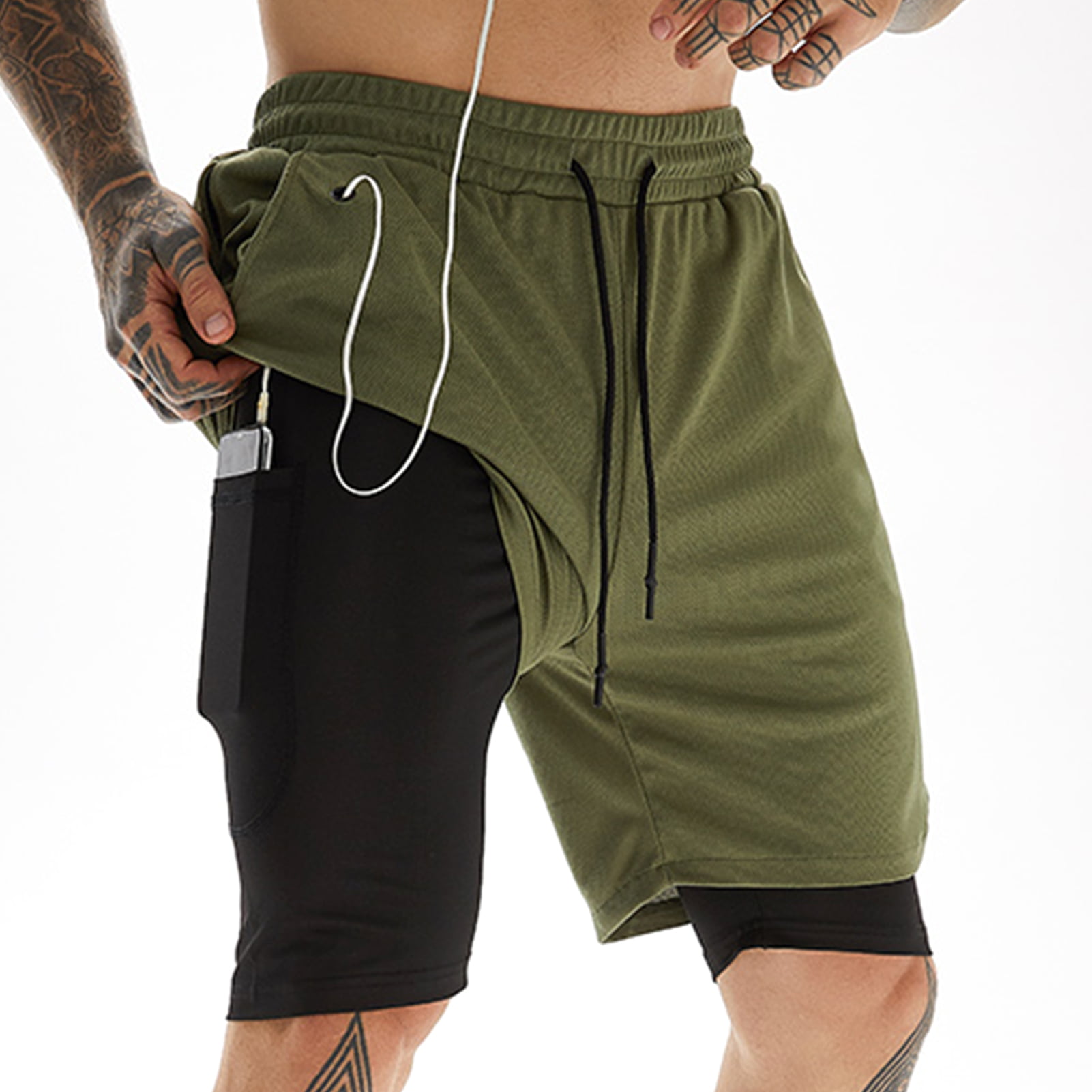 Men Running Shorts 2 in 1 Pocket Fitness Workout Sports Short Pants 8colors 