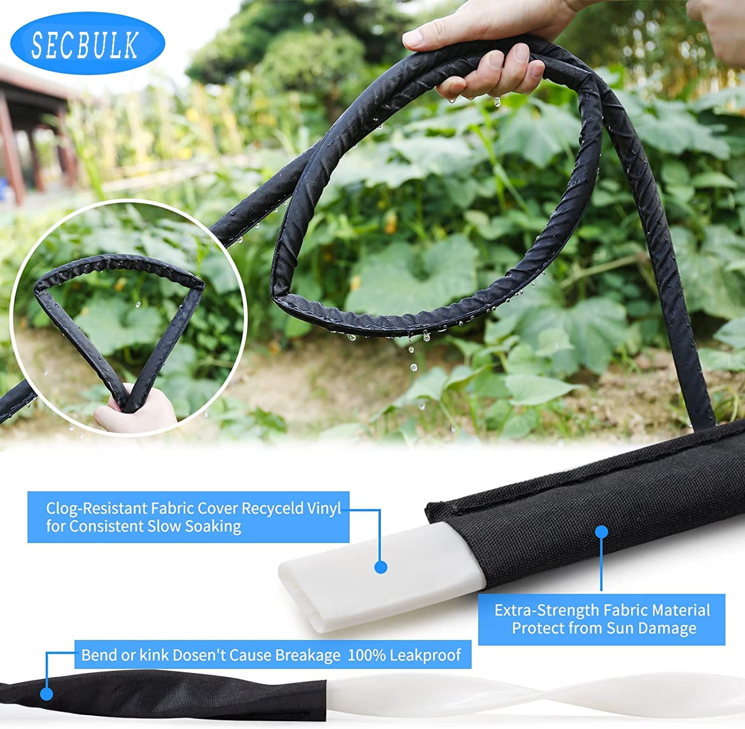 MKEUDQ-2025 Flat Soaker Hose 25 ft for Garden, 25' Linkable Drip Hose Diy Garden Irrigation System Saving 80% Water, Dual-layer Leak-free Design Water Hose with Holes