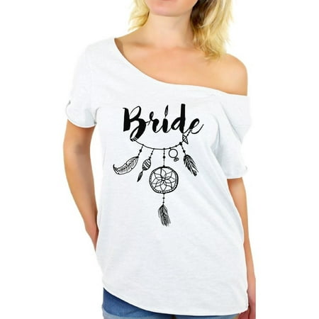 Awkward Styles Dreamcatcher Bride Off Shoulder Shirt Bohemian Bride Oversized Shirt Bride Gifts for Her Women's Bride Shirt Off Shoulder Cute Wedding Gifts for Bride Bachelorette Party Gifts for