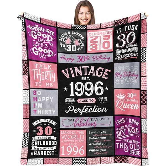 30th Birthday Gifts for Her, 30th Birthday Gifts for Women, 30 Year Old Birthday Gifts for Women, 1996 Birthday Gift for 30th Woman, Female Turning 30 Gifts, 30 Bday Gift Throw Blanket 60" X 50"