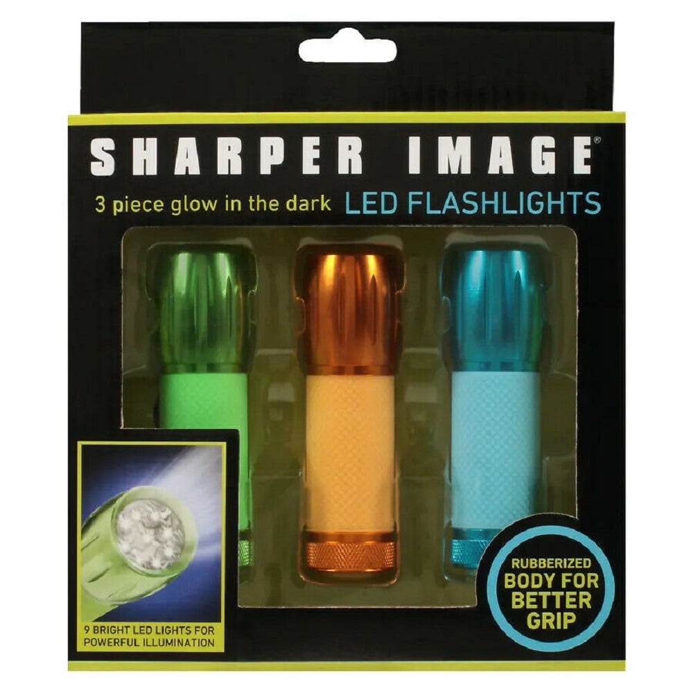 Sharper Image Glow in the Dark LED Flashlights, Rubberized Body for