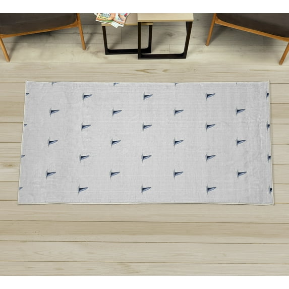 Sea Animals Decorative Rug, Pattern of Shark Fins Speedy Fish Hunting Minimalistic Design Art Print, Quality Carpet for Bedroom Dorm and Living Room, 6 Sizes, Dark Petrol, by Ambesonne