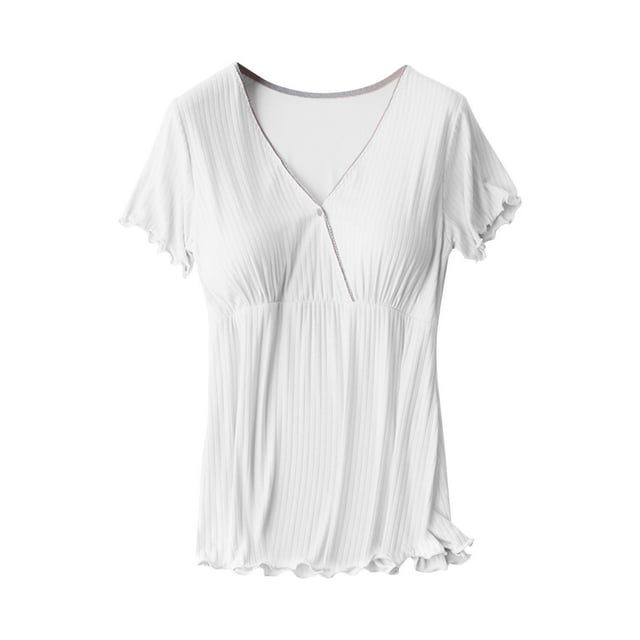 DPTALR Maternity Round Neck Short Sleeve Nursing Top Summer Breastfeeding Blouse