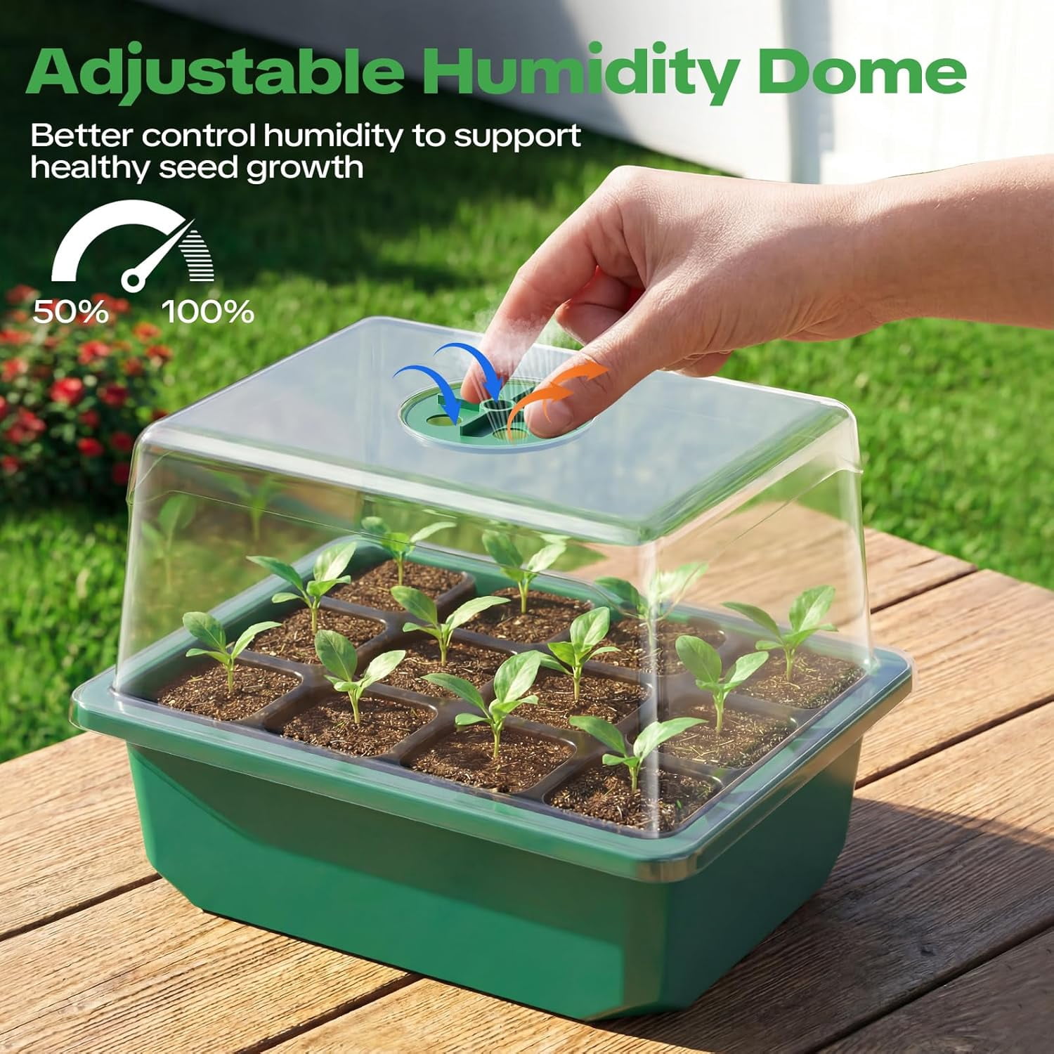 4 Pack Seed Starter Tray with Self-Heating, Seed Starter Kit with High Humidity Control Domes, Seedling Starter Trays for Indoor Gardening Plant, Green