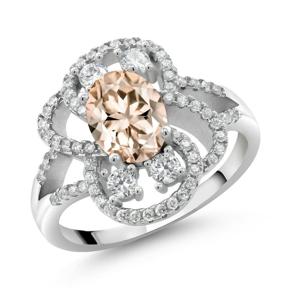 Gem Stone King 925 Sterling Silver Statement Ring Set with Oval Peach Morganite (2.42 cttw) (Size 8)
