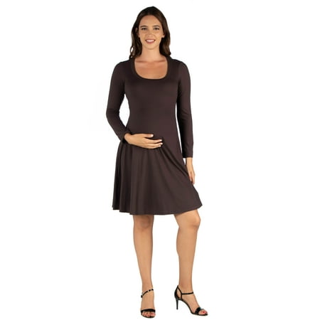 

24seven Comfort Apparel Long Sleeve Flared Maternity Mini Dress